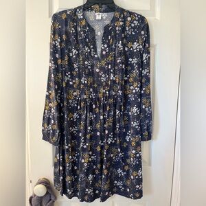old navy women’s blue floral pintuck long sleeve swing dress NWT